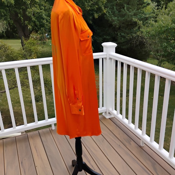 LAUREN Ralph Lauren Orange Viscose Shirt Dress Size 8 Button Front and Cuffs - Picture 6 of 10